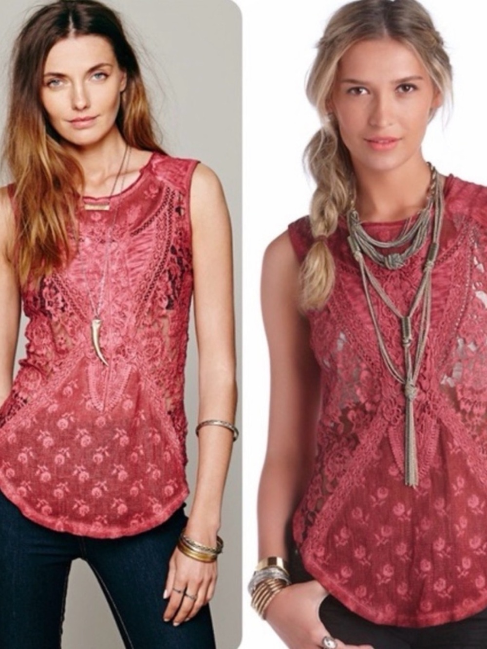 Free People Dusty Rose Lace Overlay Tank Top